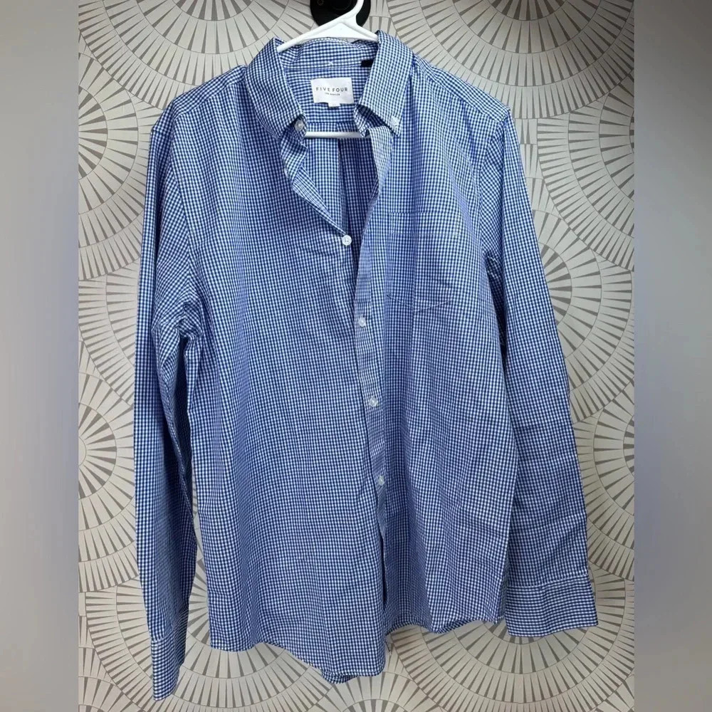 Five Four Men’s Long Sleeve Button Down Dress Shirt Blue/White Check NWT Medium